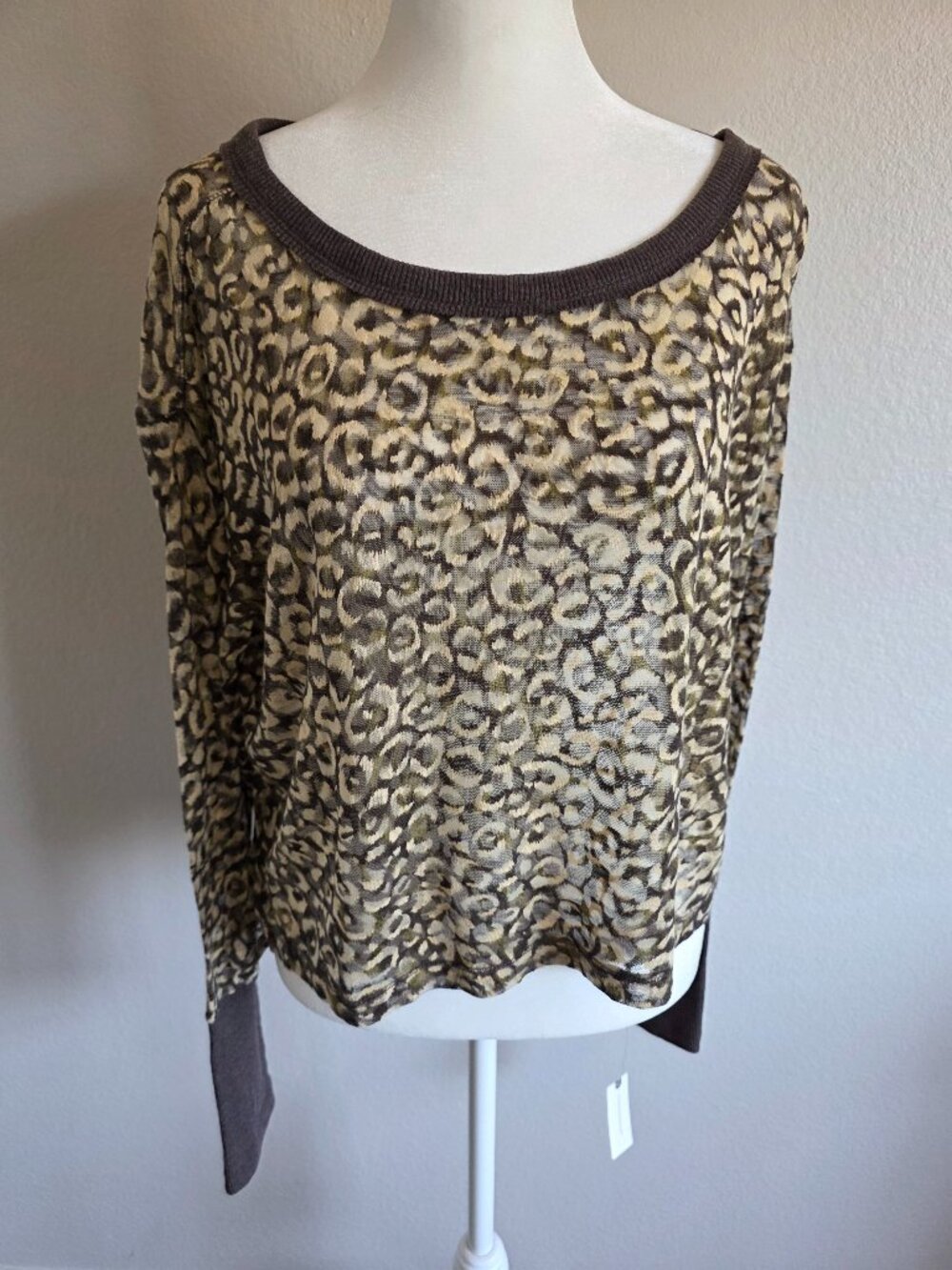 NEW Pilcro Boxy Heritage Animal Print Semi Sheer Top Brown Size M Anthropologie